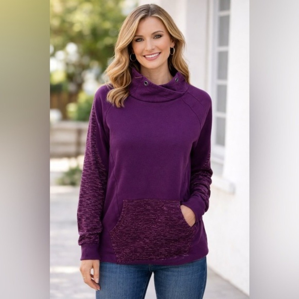 Fila Sport Purple Cowl Neck Pullover Sweatshirt Thumbhole Cuffs Womens Medium